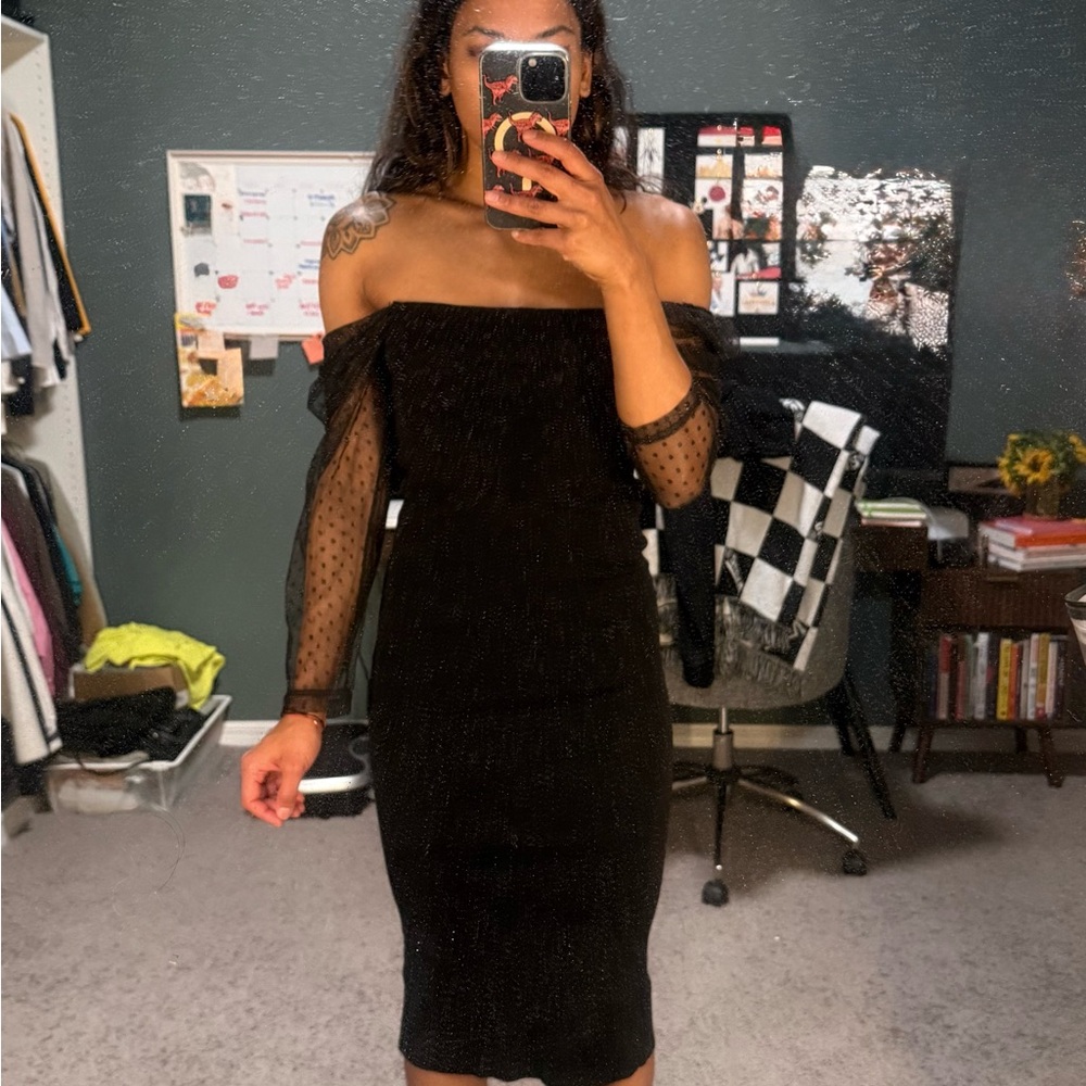 Petal & Pup Black Off-Shoulder Midi Dress